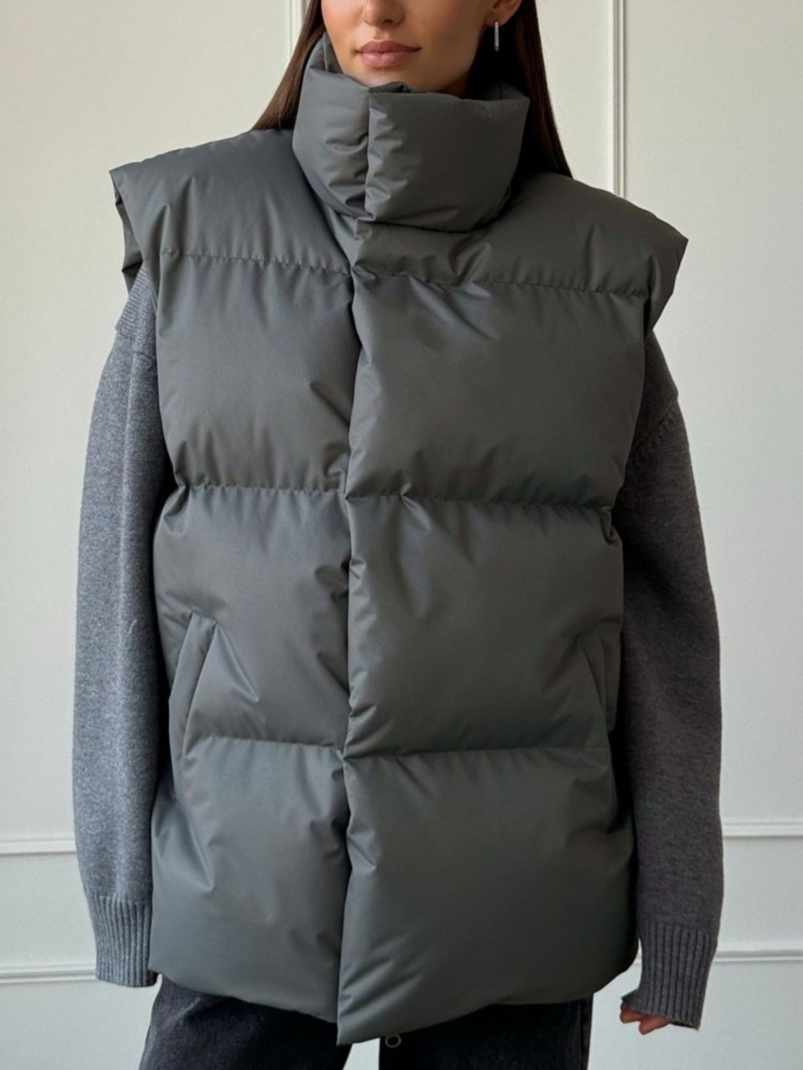 Zip Up Turtleneck Vest Coat - felvior
