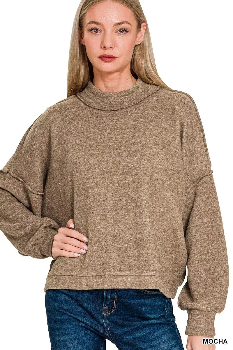 Zenana Brushed Melange Hacci Cropped Sweater Image principale du produit