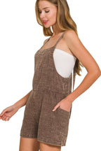 Zenana Washed Double Gauze Tie Back Rompers