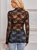 Mock Neck Long Sleeve Lace Sheer Top