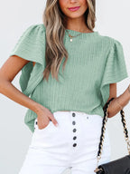 Round Neck Ruffle Sleeve Top