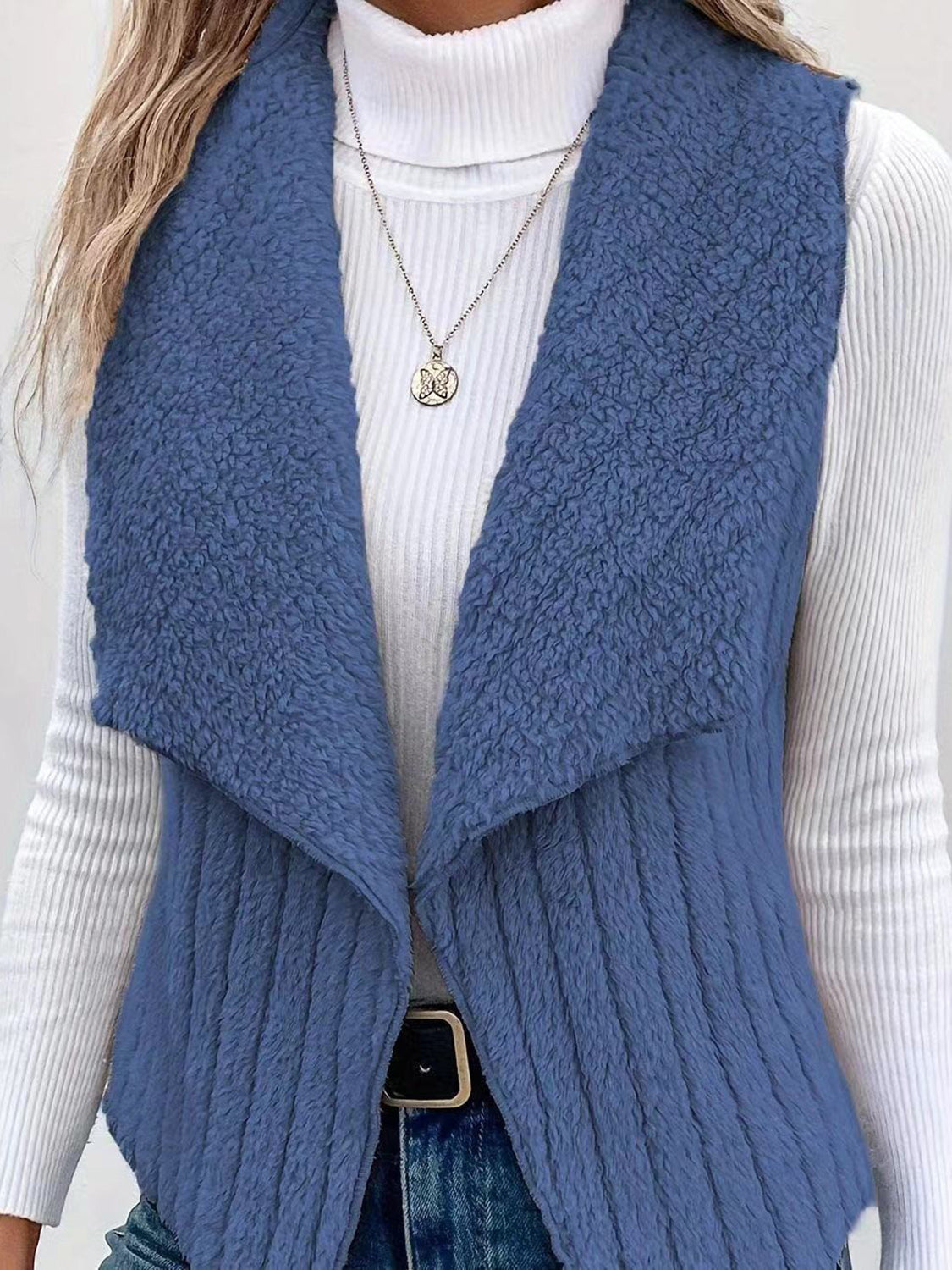 Open Front Fuzzy Vest Coat - felvior