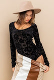Ces Femme Velvet Floral Long Sleeve Bodysuit - felvior