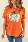 Pumpkin Graphic Round Neck Short Sleeve T-Shirt - felvior