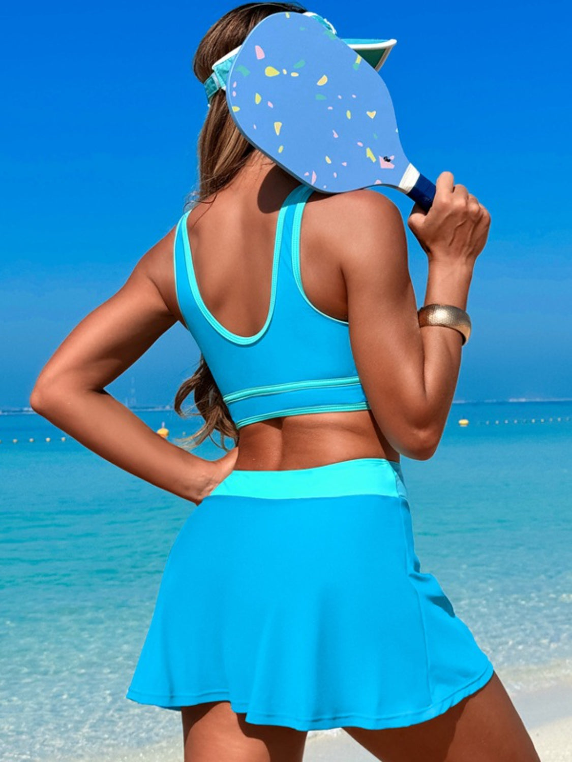 Scoop Neck Top and Skort Swim Set - felvior