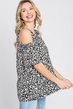 Heimish Full Size Leopard Round Neck Cold Shoulder T-Shirt Plus Size