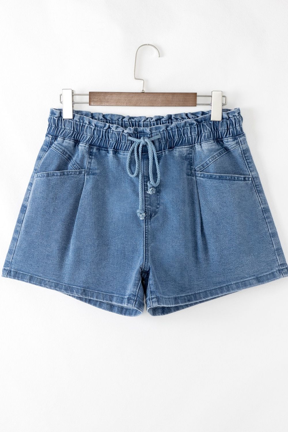 Drawstring High Waist Denim Shorts with Pockets - felvior
