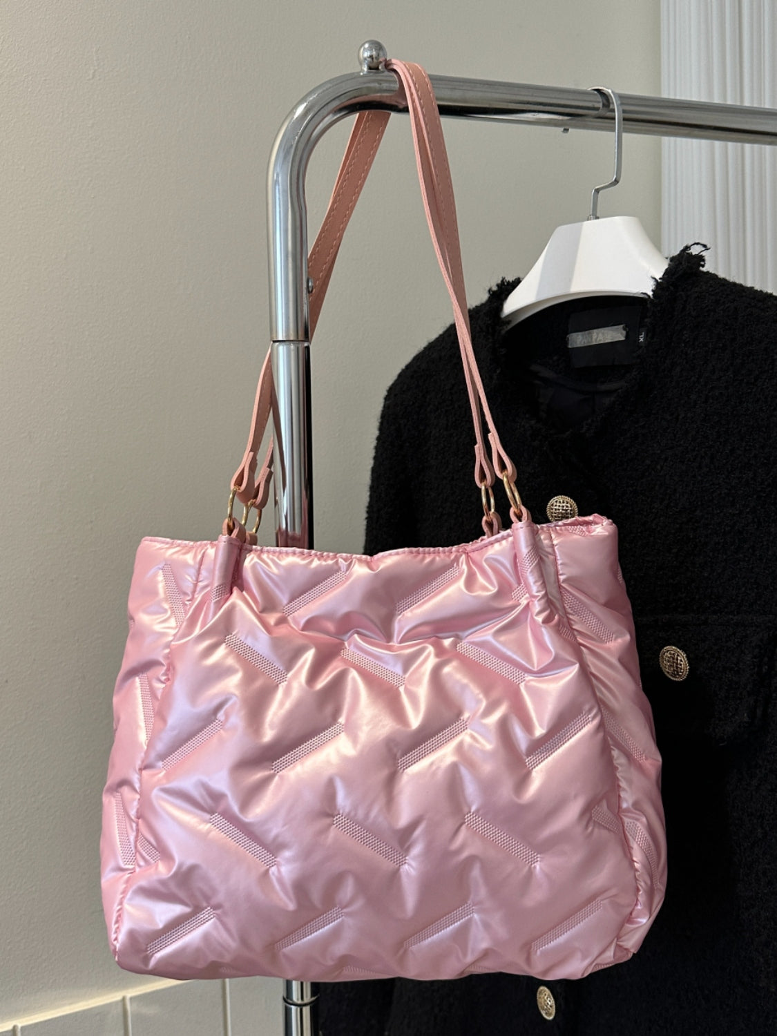 Textured Polyester Shoulder Bag - felvior