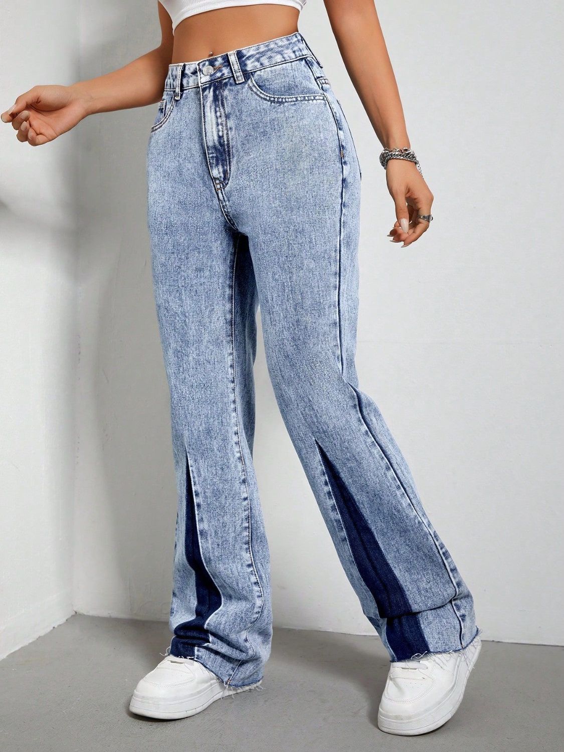 Contrast Bootcut Jeans with Pockets - felvior