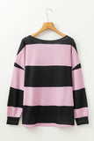 High-Low Color Block Round Neck Long Sleeve T-Shirt - felvior
