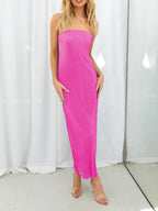 Lace-Up Back Tube Maxi Dress