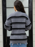 Striped Frayed Hem Round Neck Sweater - felvior