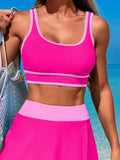 Scoop Neck Top and Skort Swim Set - felvior