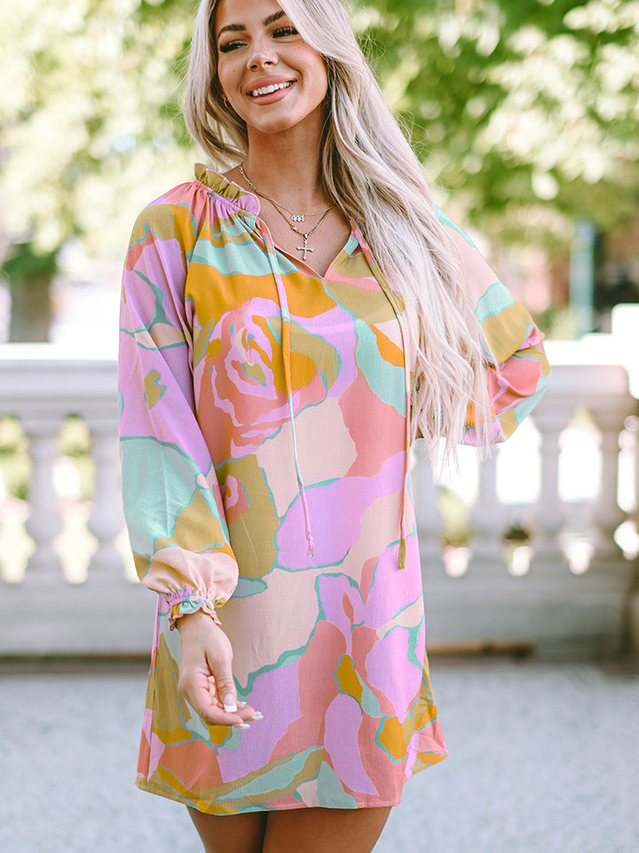 Printed Tie Neck Long Sleeve Dress Hauptbild