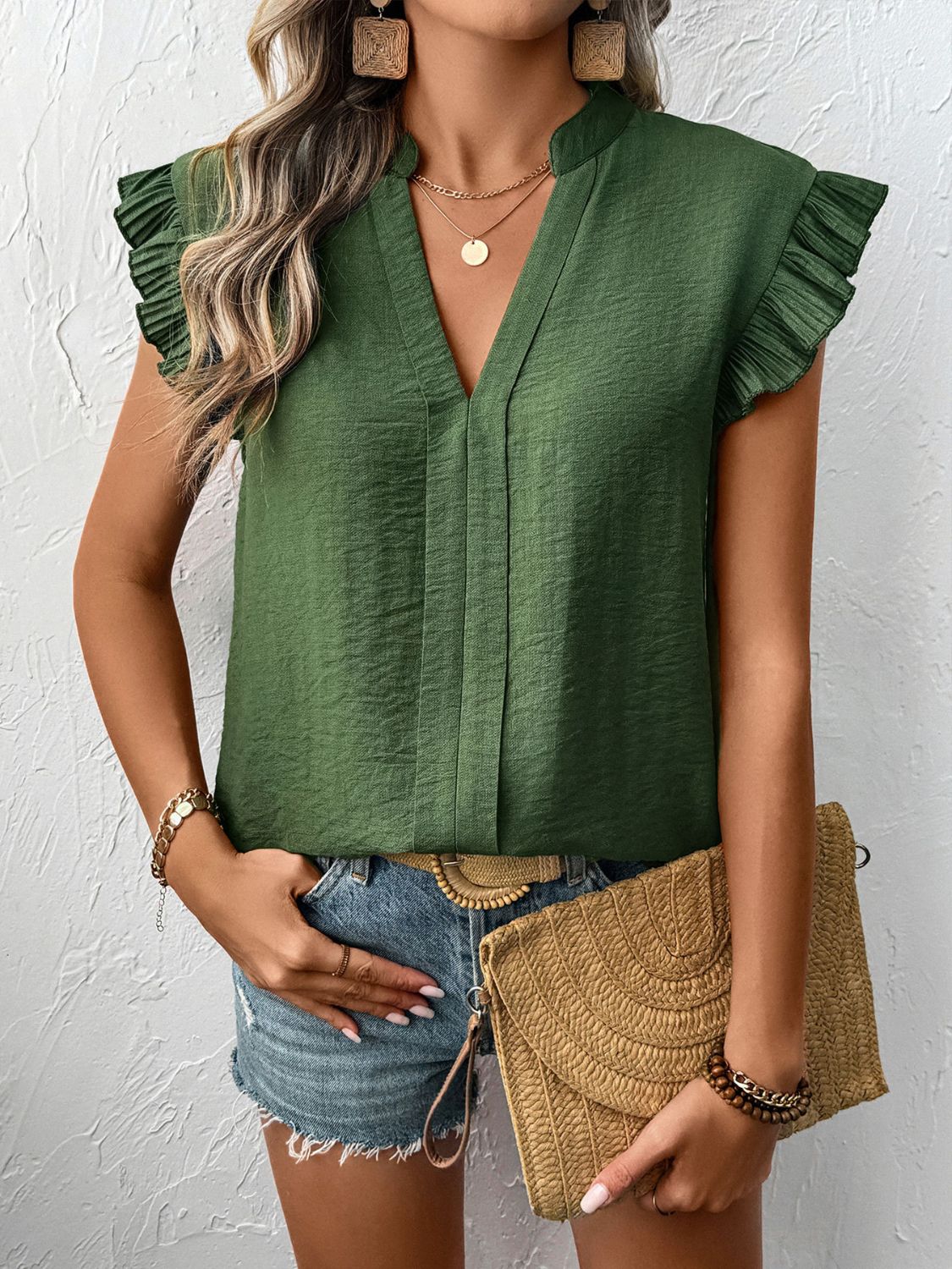 Perfee Ruffled Cap Sleeve Blouse - felvior