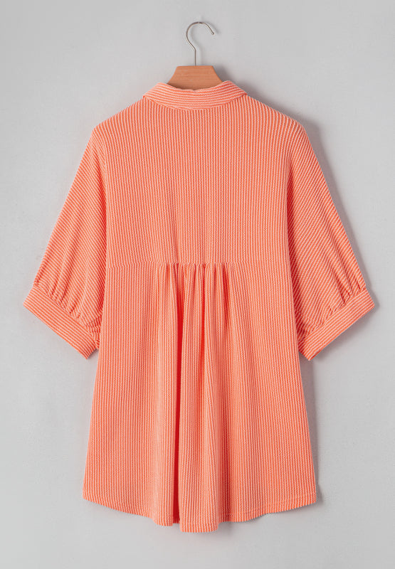 Corded Half Sleeve Button Up High Low Shirt - felvior