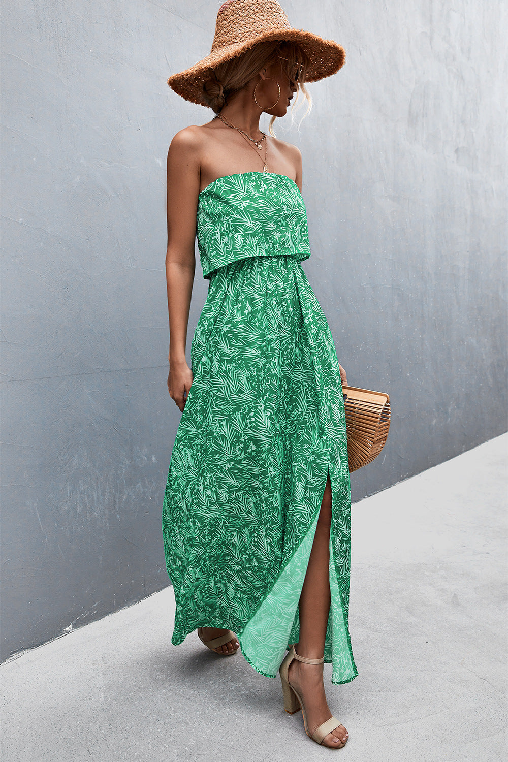 Strapless Split Maxi Dress - felvior