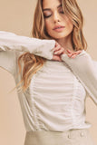 Aemi + Co Ruched Front Round Neck Long Sleeve T-Shirt