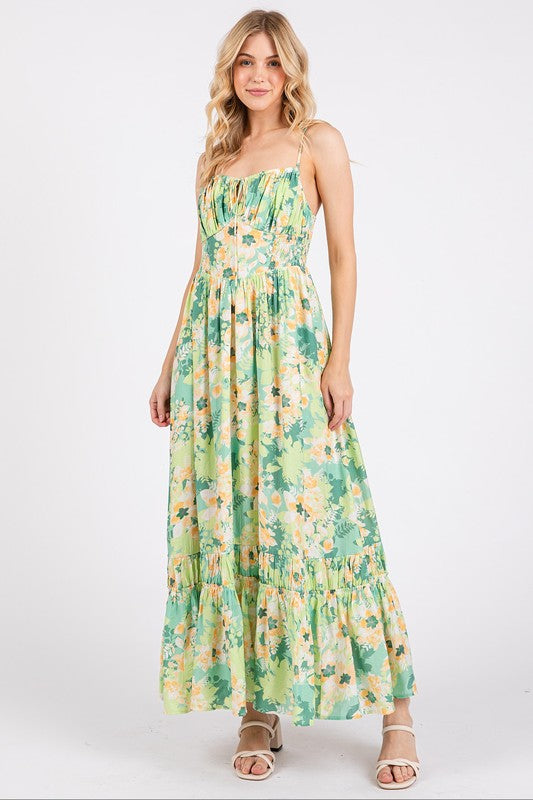 Mittoshop Floral Smocked Back Ruffled Hem Maxi Cami Dress - felvior