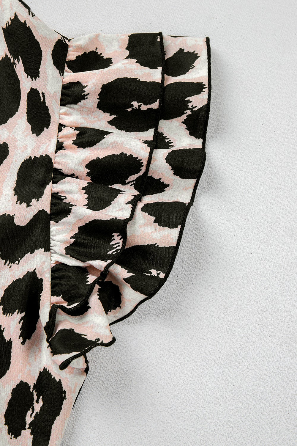 Leopard Layered Ruffled Cap Sleeve Blouse - felvior