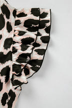 Leopard Layered Ruffled Cap Sleeve Blouse