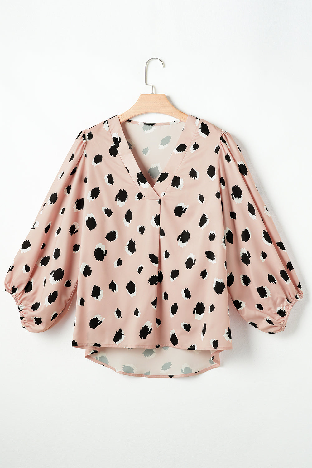 Contrast Animal Print V-Neck Long Sleeve Blouse - felvior