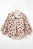 Contrast Animal Print V-Neck Long Sleeve Blouse - felvior