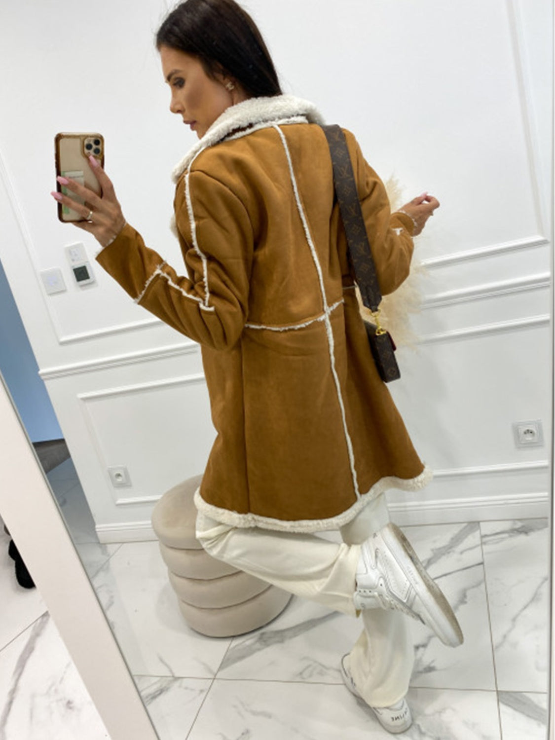 Lapel Collar Exposed Seam Buttoned Coat - felvior