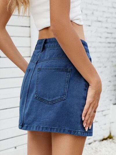 Solid Mini Denim Skirt