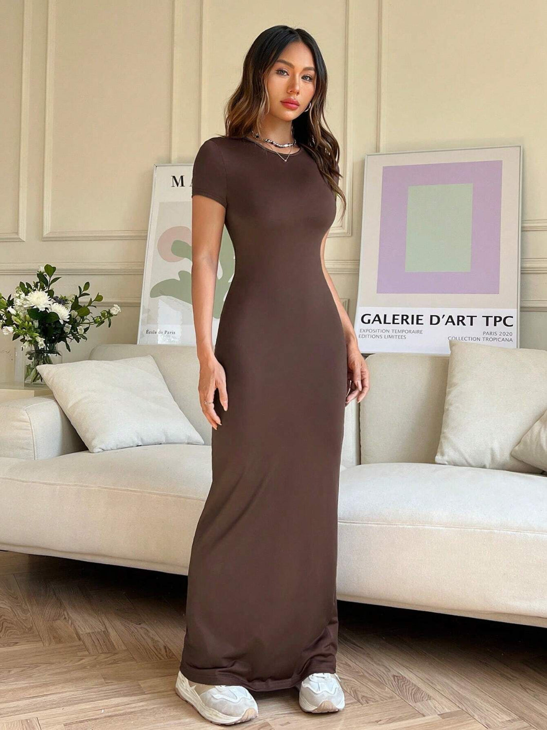 Short Sleeve Maxi Tee Dress - felvior