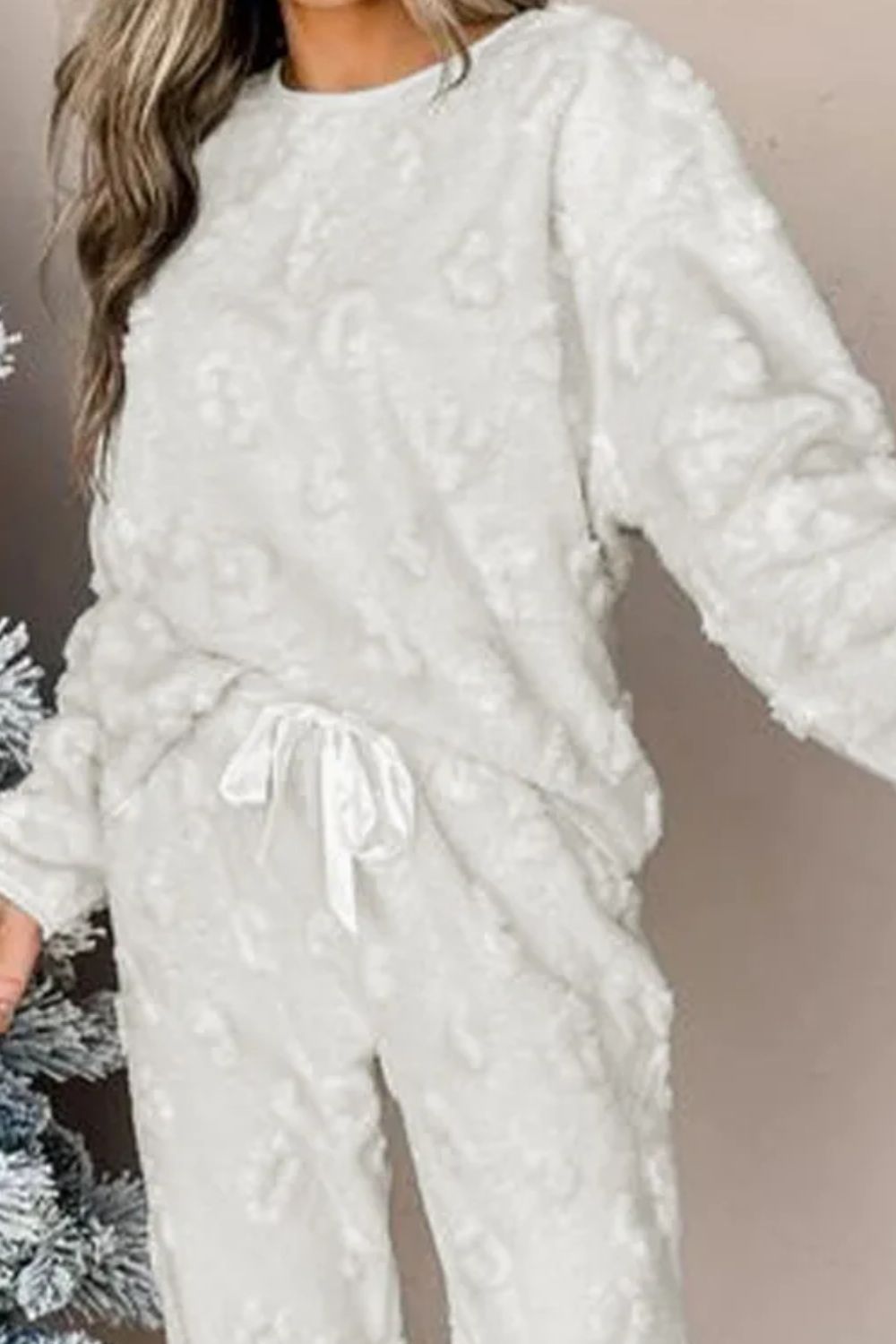 Round Neck Long Sleeve Top and Pants Lounge Set Secondary image