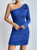 Honey One Shoulder Long Sleeve Mini Dress - felvior