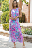 Printed Round Neck Slit Sleeveless Dress - felvior