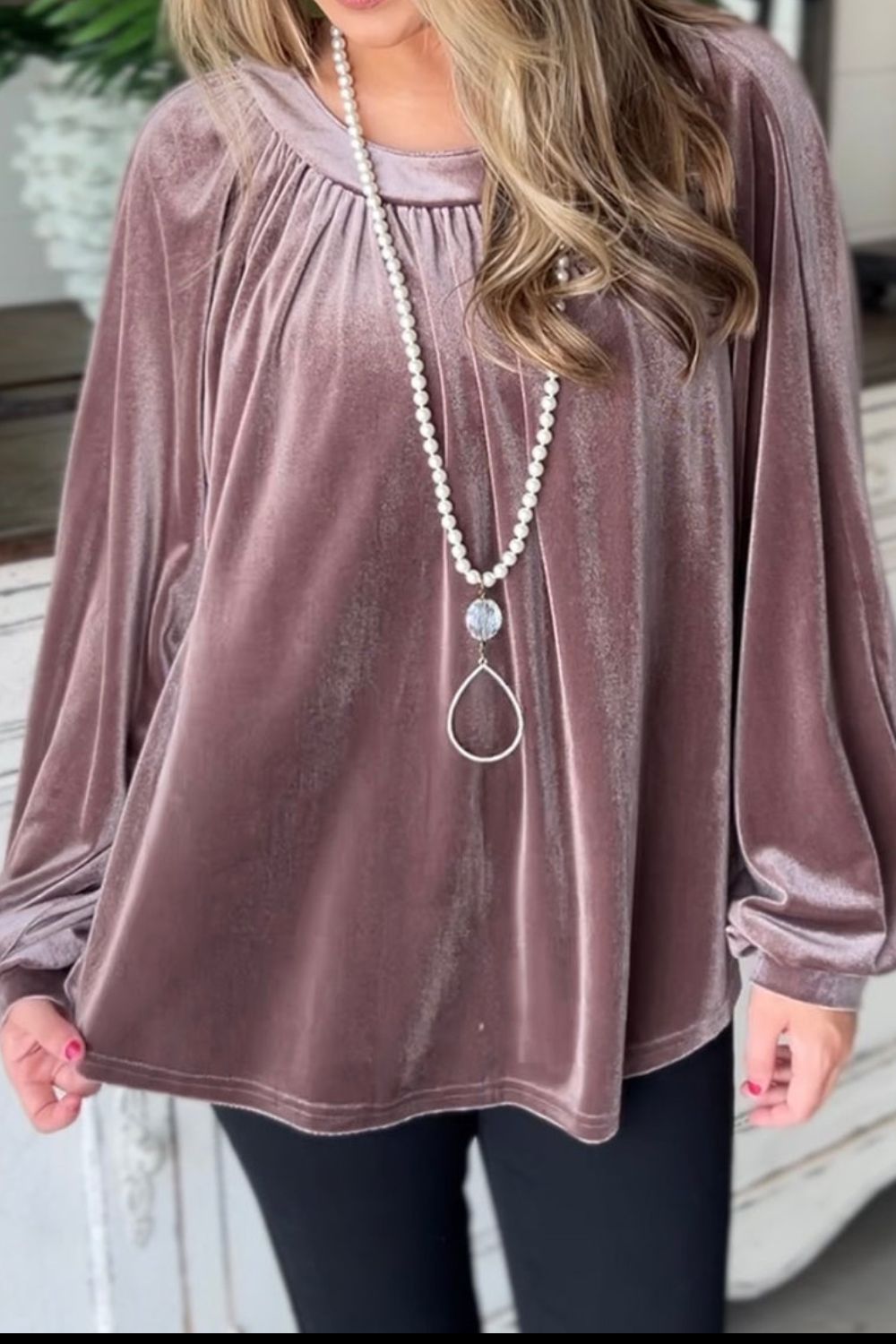 Ruched Round Neck Raglan Sleeve Blouse - felvior
