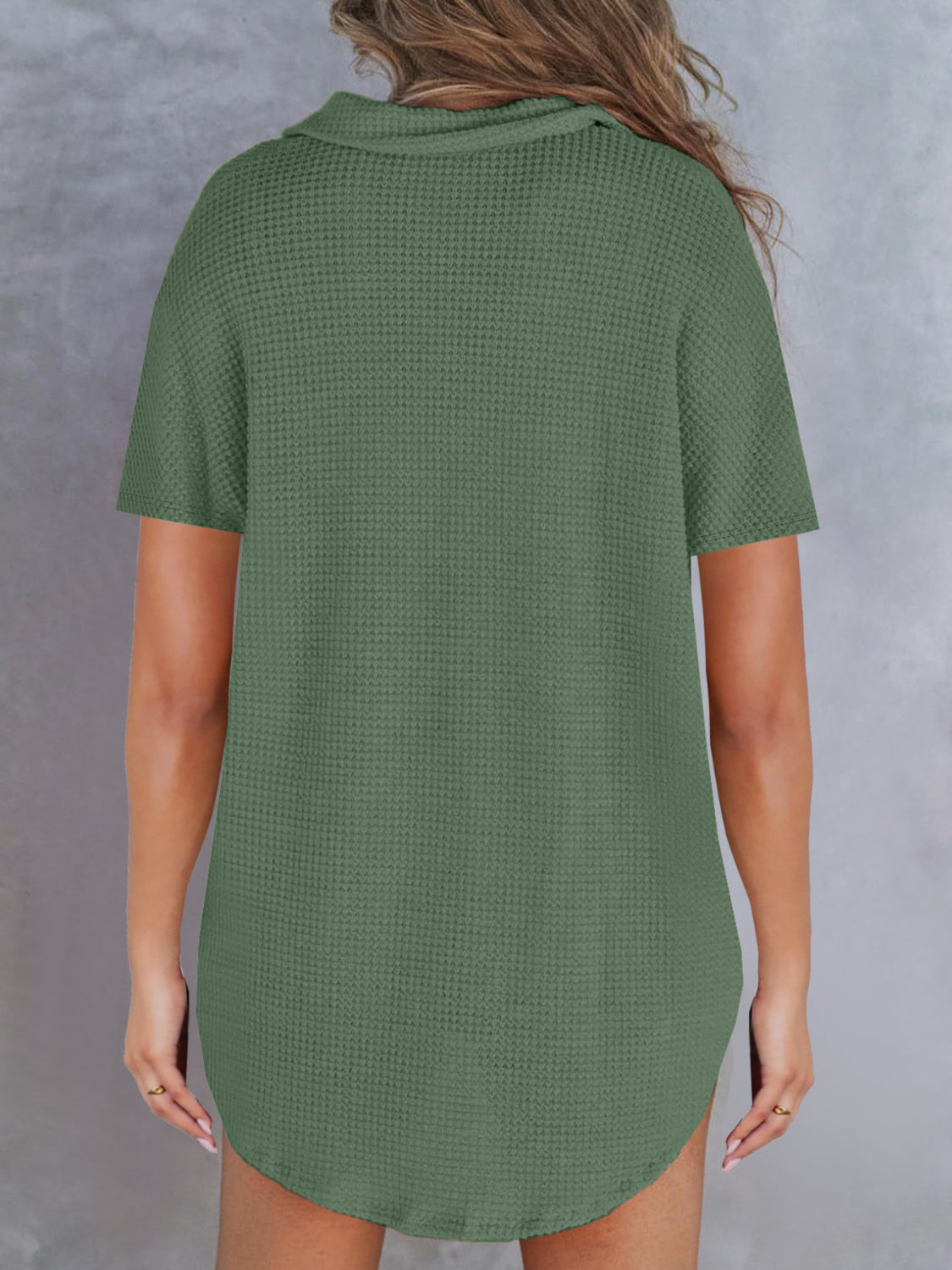 Waffle-Knit Short Sleeve Polo Shirt - felvior