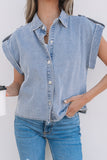 Snap Down Cap Sleeve Denim Top - felvior