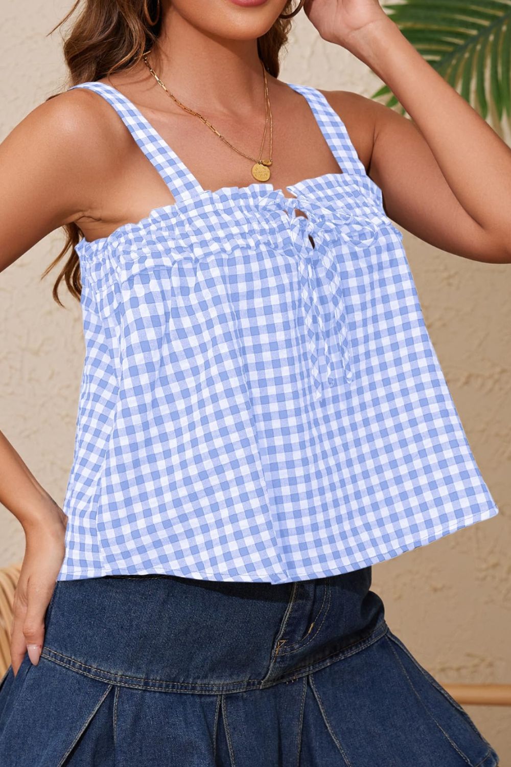 Tied Front Textured Square Neck Cami - felvior