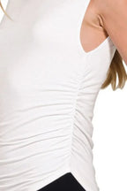 Zenana Double Layered Ruched Side Mock Neck Top