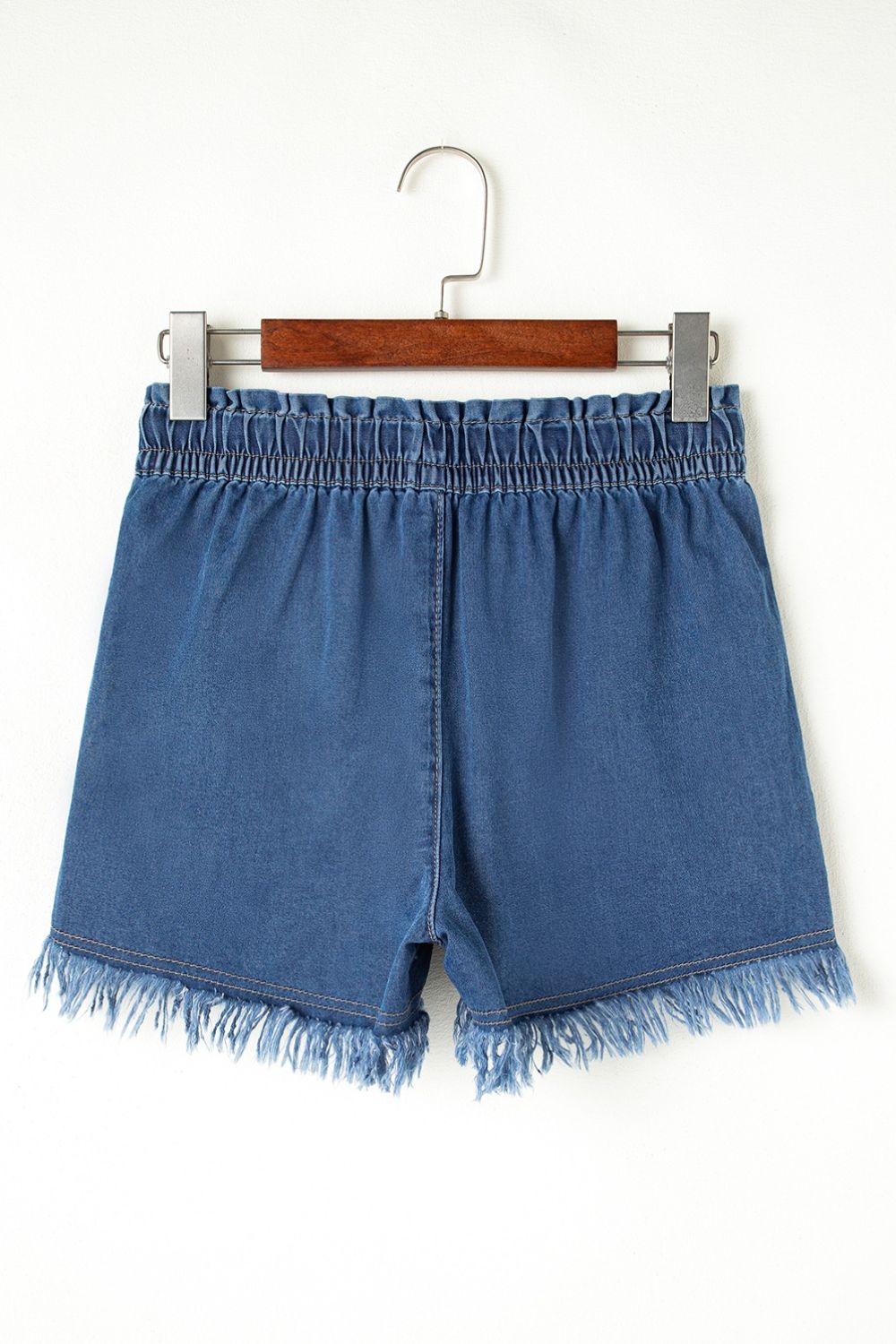 Raw Hem Drawstring High Waist Denim Shorts with Pockets - felvior