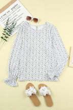 Printed Round Neck Flounce Sleeve Blouse