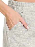 Zenana Soft Melange Hacci Elastic Waist Band Shorts