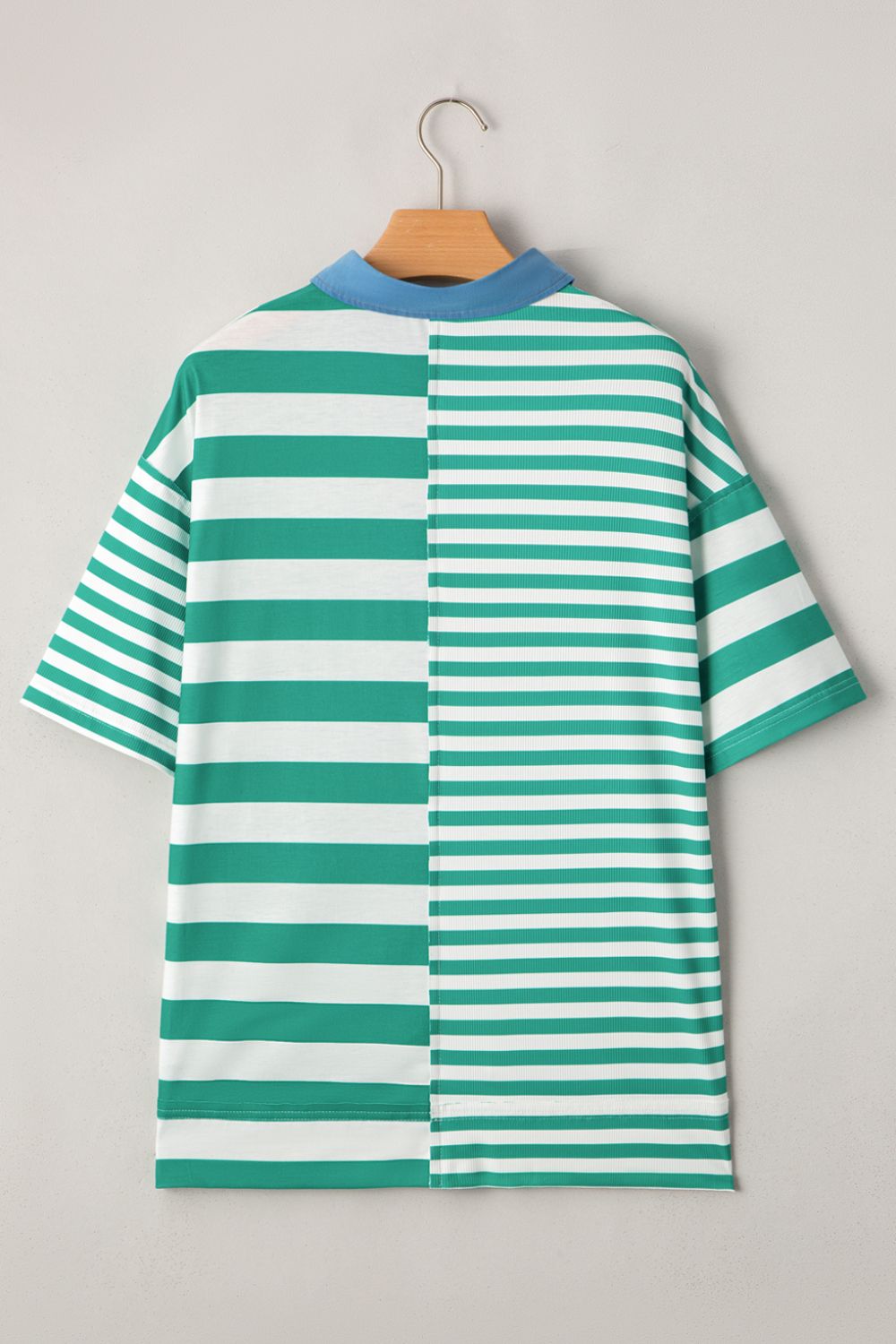 Stripe Colorblock Collar Half Button Shirt - felvior