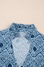 Geometric Print Frilled Notched Blouse
