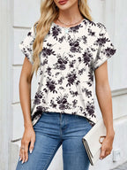 Printed Round Neck Short Sleeve Top