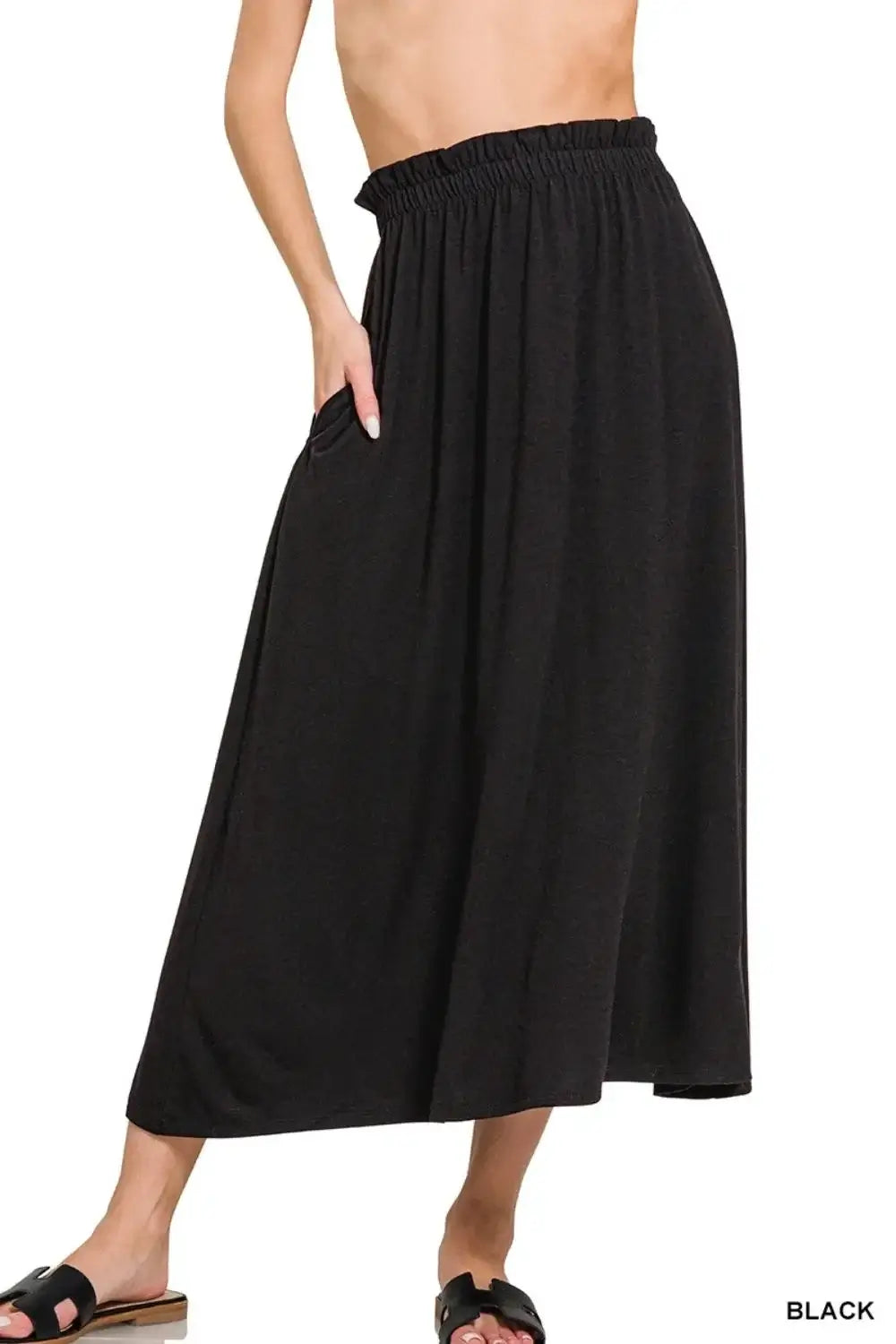 Zenana Paperbag Waist Midi Skirt With Pockets Image principale du produit