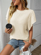 Textured Round Neck Short Sleeve Top