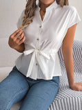 Notched Short Sleeve Blouse - felvior