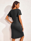Notched Short Sleeve Lounge Dress - felvior