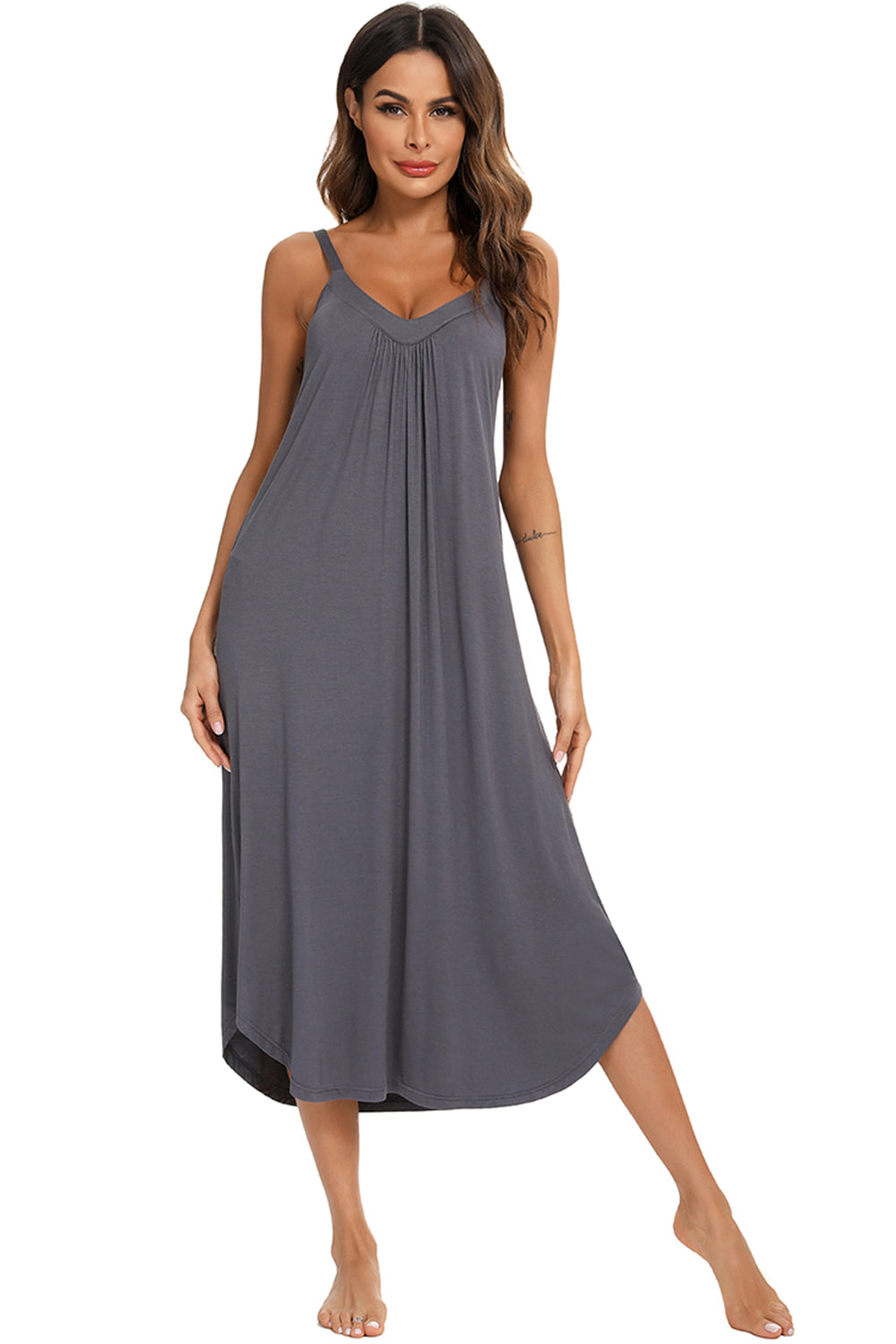 V-Neck Midi Lounge Dress - felvior