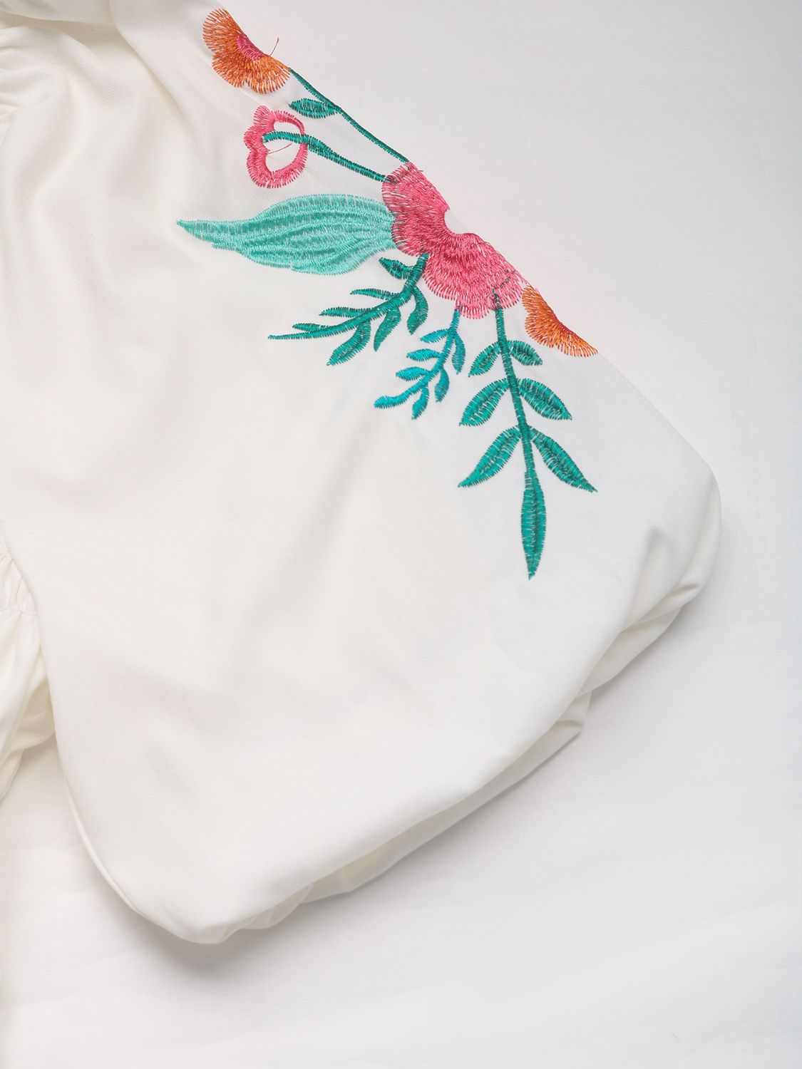 Perfee Embroidered Smocked Square Neck Half Sleeve Blouse - felvior